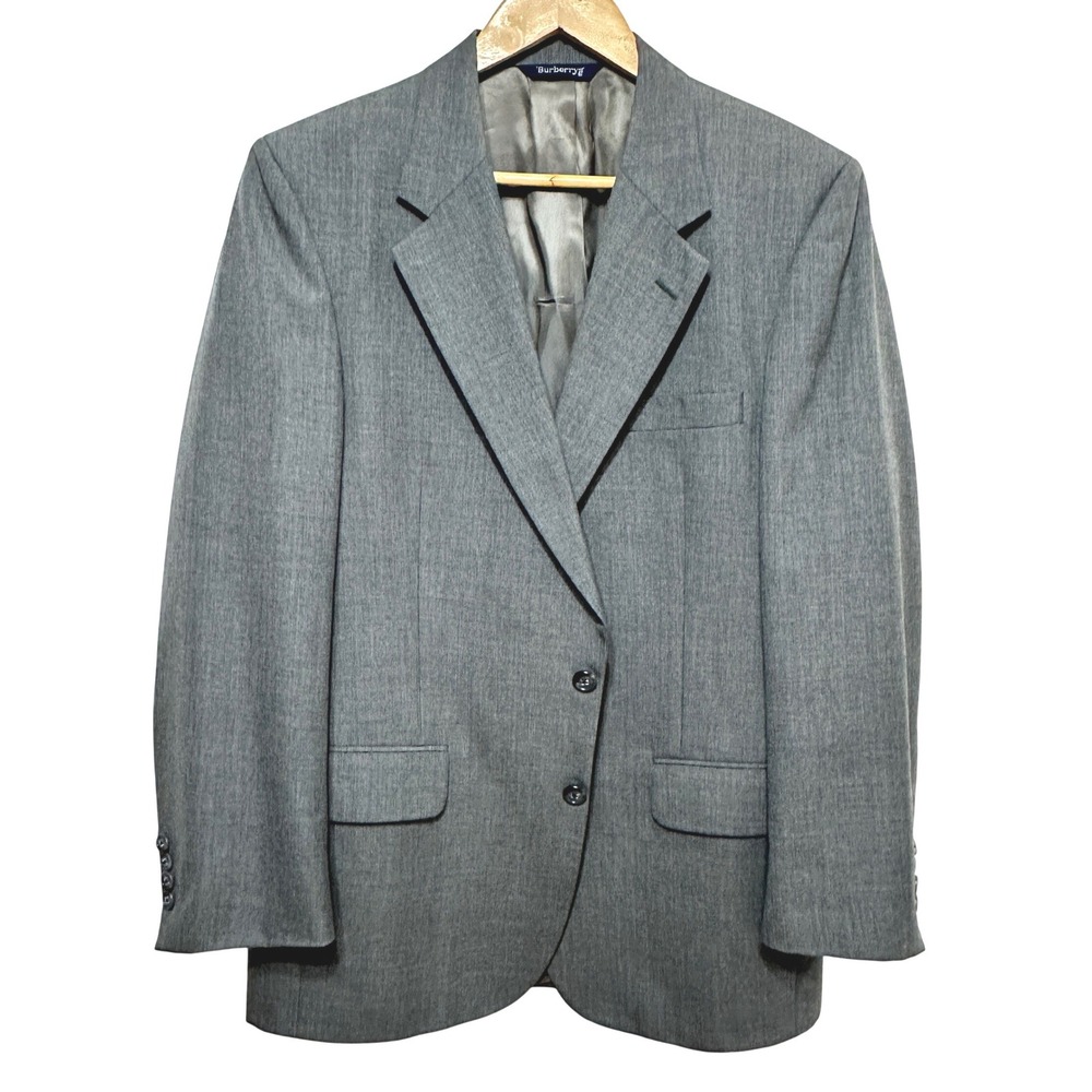 Vintage Burberry Mens Gray Pure Wool Two Button Blazer Mens 44R Sport Coat